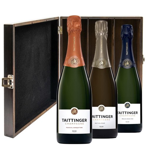 The Taittinger Cru Collection Treble Elm Wood Gift Boxed Champagne (3x75cl)